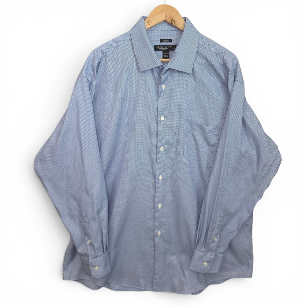 Pronto Uomo Dress Shirt Mens 18 34/35 Blue‎ Button Non Iron Classic Fit Career
